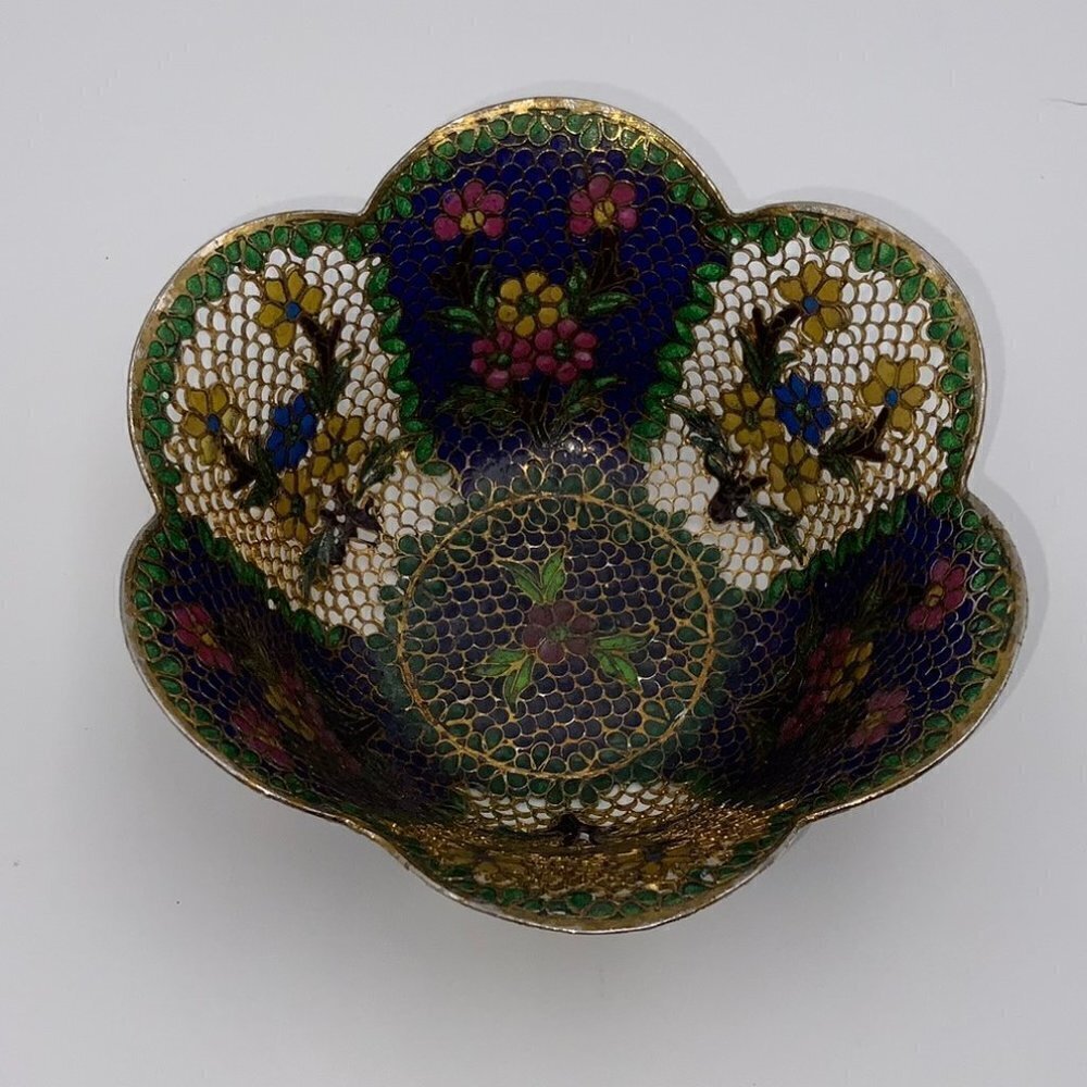 RARE Vintage Chinese Plique A Jour Cloisonne Bowl